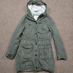 Abercrombie & Fitch Parka Jacket Womens L Green Sherpa Lined Hooded Utility Coat